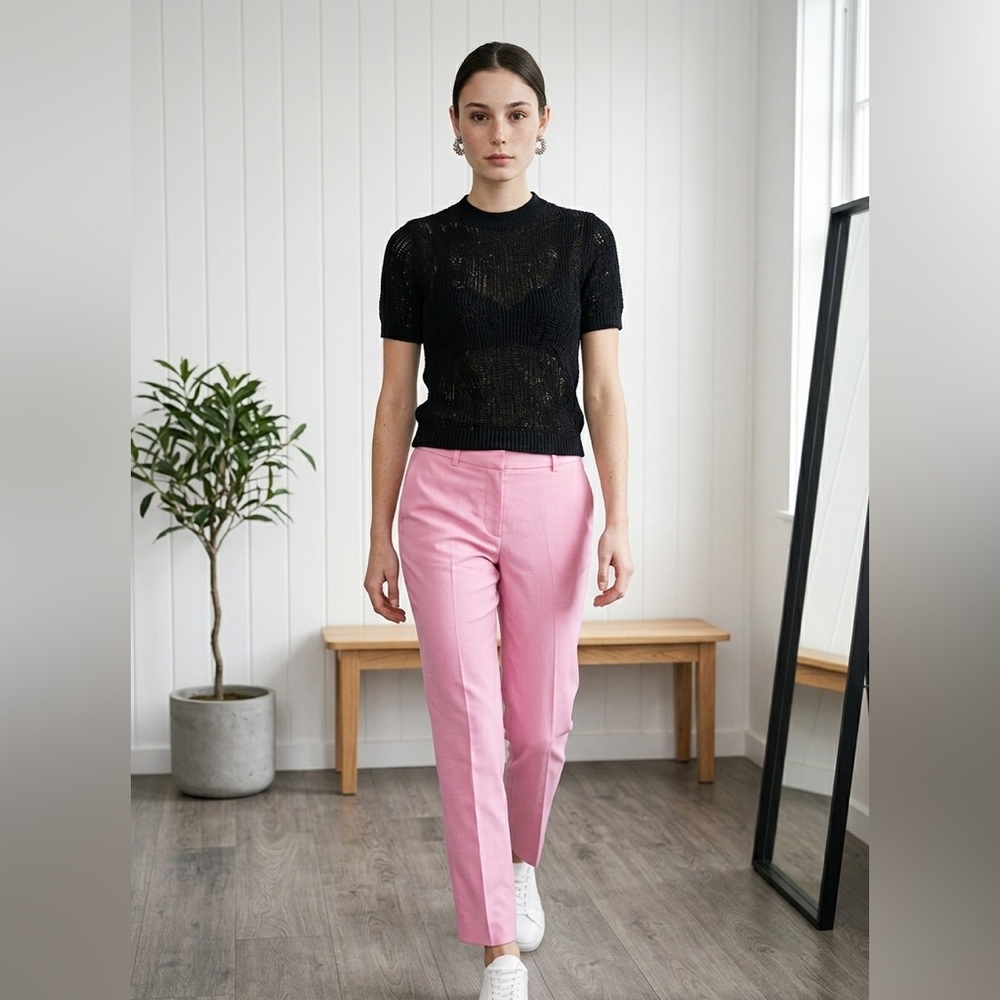 ✨ New Authentic VERSACE Pink Virgin Wool Straight-Leg Pants w/ Medusa Hardware ✨